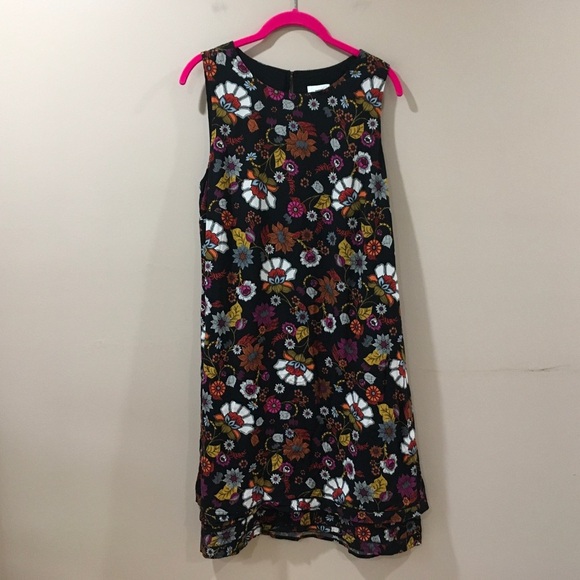 J.jill women’s Medium Tank Shift Dress Black printed Floral Boho Beach New - Picture 1 of 10